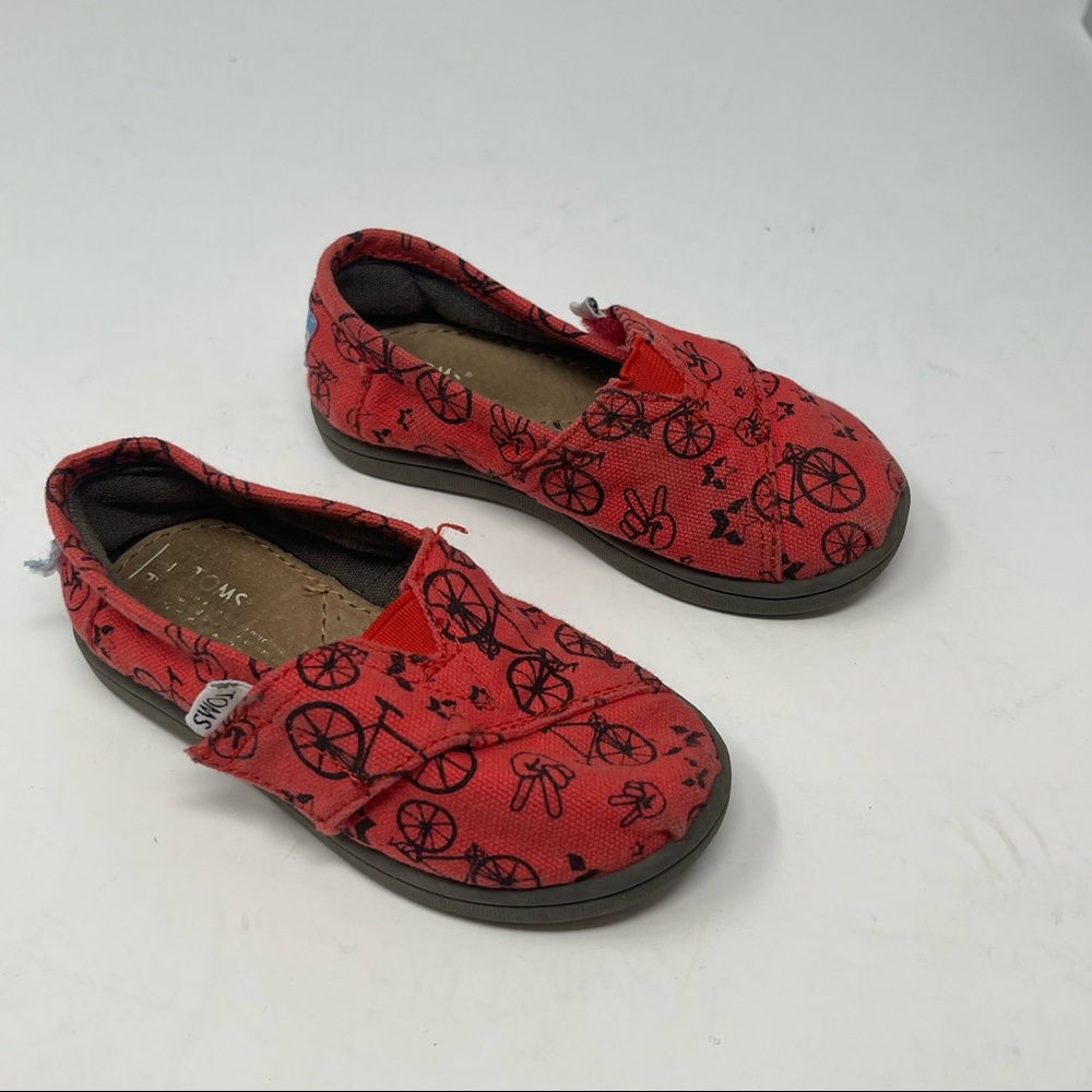 Toms Toddler Bicycle Print Red Comfort Flats Size 6